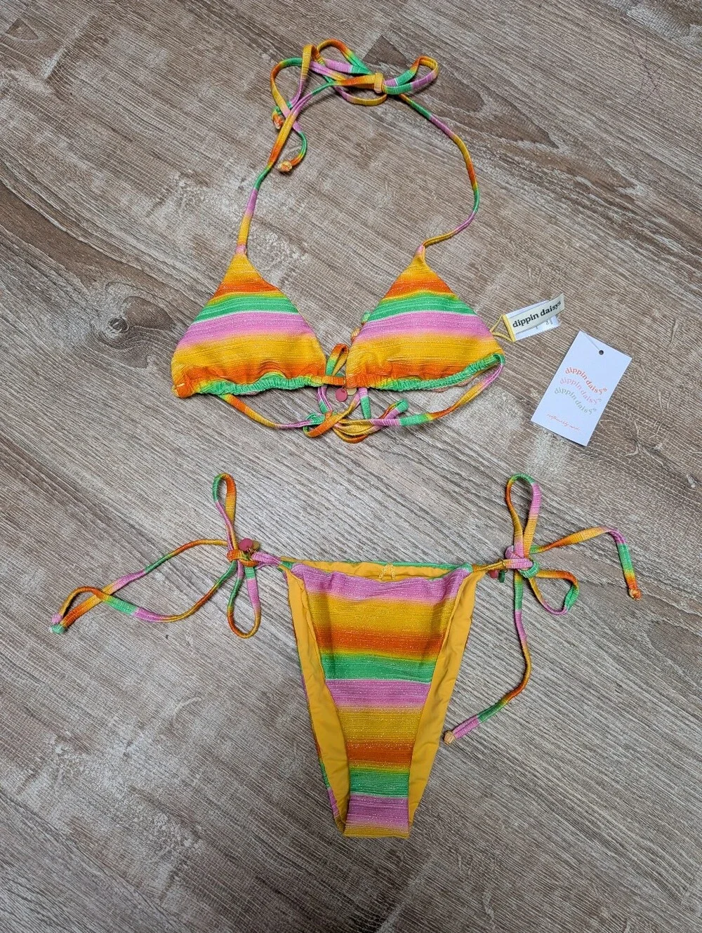 MWT Dippin Daisy's Bondi Cheeky Bikini Bottom Palm Bikini Top Mirage Size Small